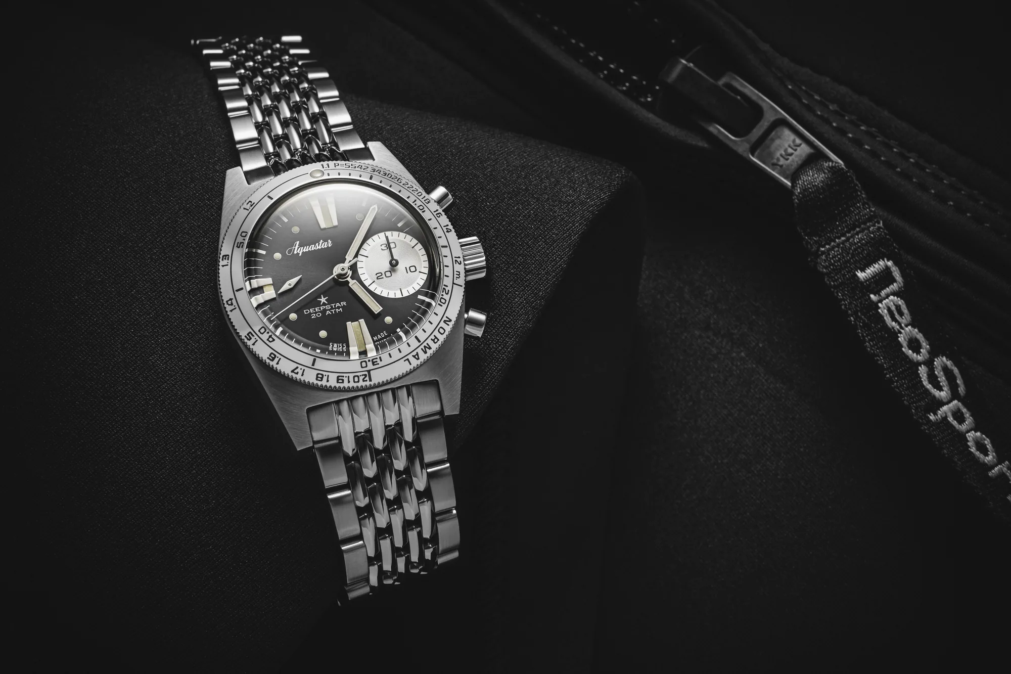 Aquastar Deepstar 39mm Chronograph Silverline, Aquastar Swiss dive watch in its element