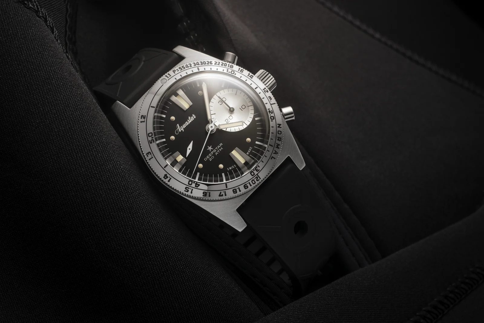 Aquastar Deepstar Chronograph, Swiss dive chronograph with no-decompression bezel
