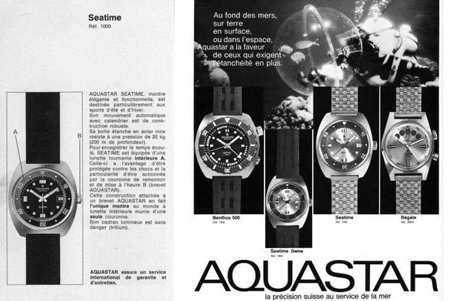 Period Aquastar magazine advertisement, dive watches